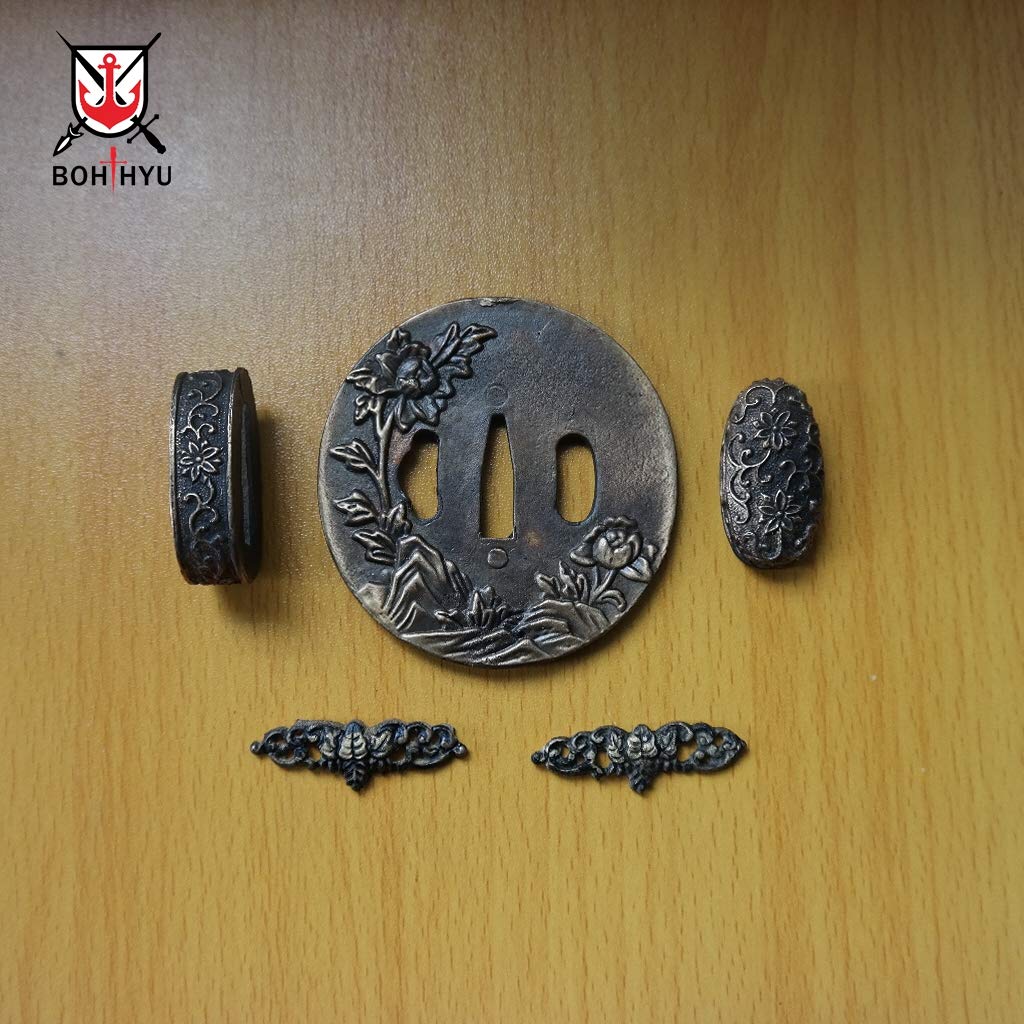Boyu Japanese Samurai Sword KOSHIRAE–TSUBA FUCHI KASHIRA MENUKI Antique Copper 01-15