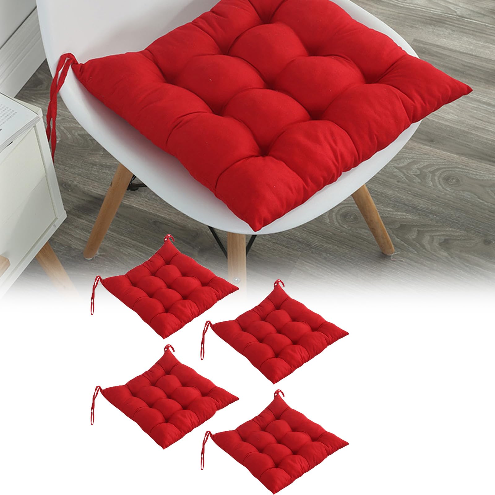 Bagmrteho Set of 4 Square Chair Pads Indoor Seat Cushions Pillows with Ties Thick Soft Seat Cushion for Kitchen Dining Office Chair Cushion for Dining