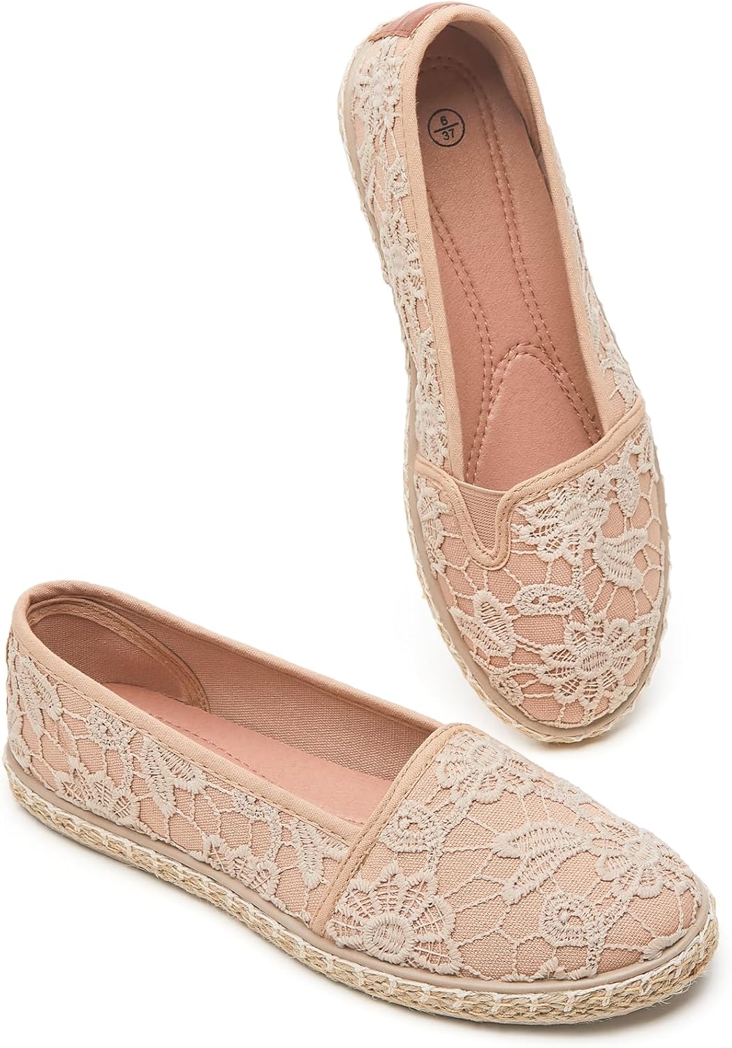 BABUDOG Women's Flats with Flower Embroideried,White Lace Ballet Flats,Comfortable Dress Flats