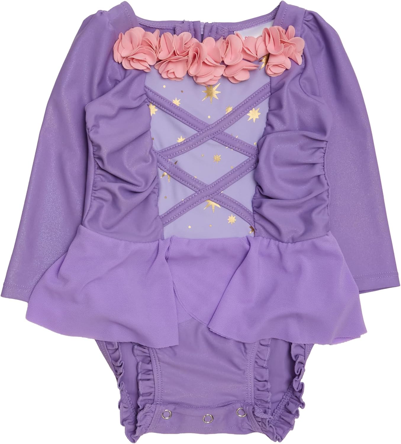 RuffleButts Baby Girls UPF50+ Princess Dress-Up Long Sleeve One Piece Swimsuit