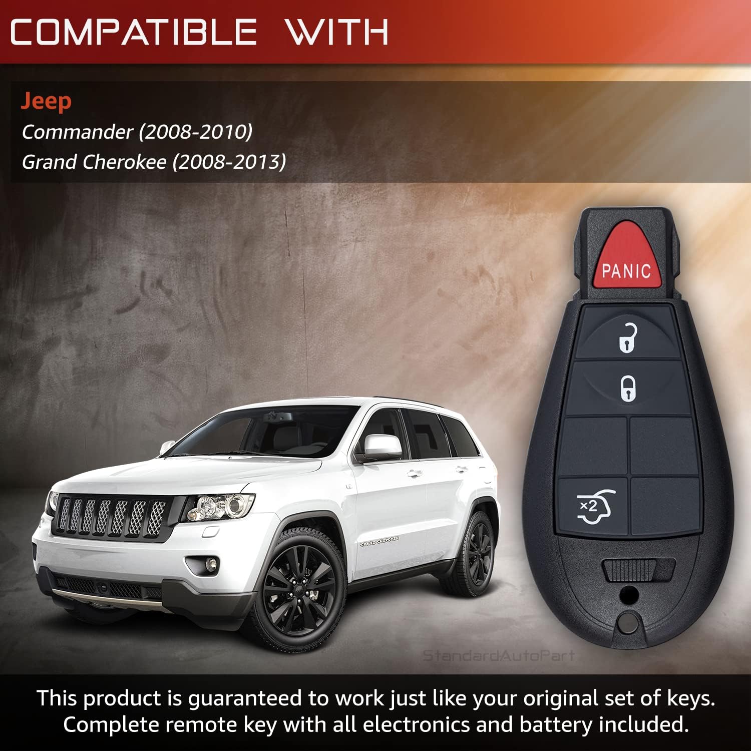 StandardAutoPart Premium Replacement Car Key for Grand Caravan Journey Durango Ram Town and Country M3N5WY783X IYZ-C01C (Complete Key, 4 Button Hatch)