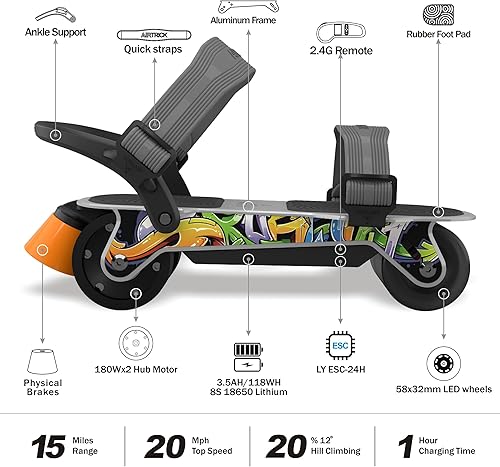 Miniatura 4 de AIRTRICK Patines eléctricos A1 (Ultra), patinetas eléctricas portátiles con control remoto, velocidad máxima de 20 mph, rango de 15 millas, sistemas