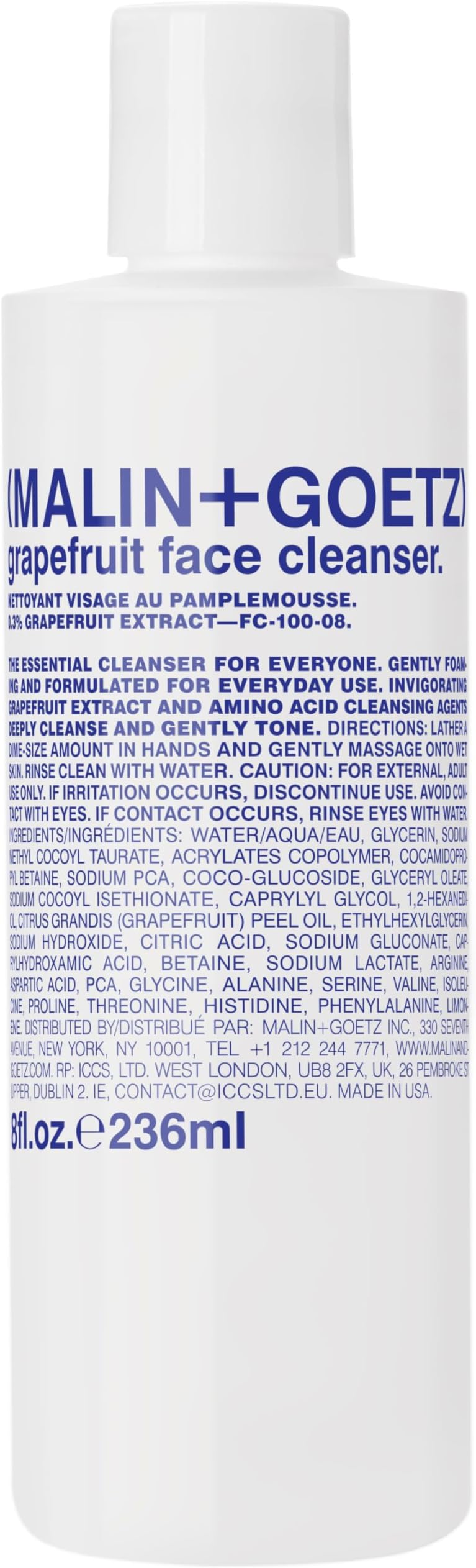 MALIN+GOETZ Grapefruit Face Cleanser | Gentle 3-in-1 Foaming Gel Vitamin-Rich Grapefruit, Amino Acids + Coconut-Based Surfactants | Purifies, Balances + Brightens | Vegan + Cruelty-Free (8 Fl Oz)