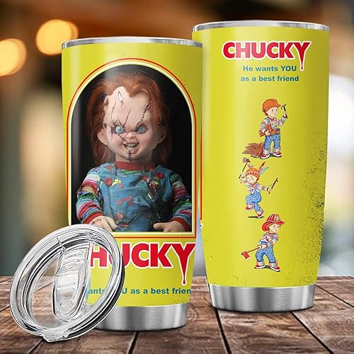 Miniatura 3 de Vaso de película de terror con tapa de personajes de terror, regalo de Halloween para hombres, mujeres y adultos, 20 onzas, 30 onzas, taza de viaje