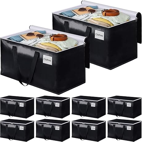 BlissTotes [76L, 10-Pack, Black]| Heavy Duty Moving Boxes
