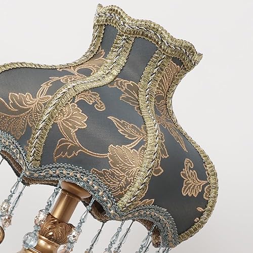 Miniatura 6 de Lámpara de mesa de tela azul, lámpara de escritorio decorativa de flores antiguas, luz nocturna de cristal para mesita de noche de dormitorio