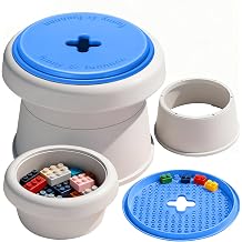 Storage Stool with Building Baseplate Lid, Convertible Step Stool & Toy Organizer Bench for Playroom, Living RoomBlue