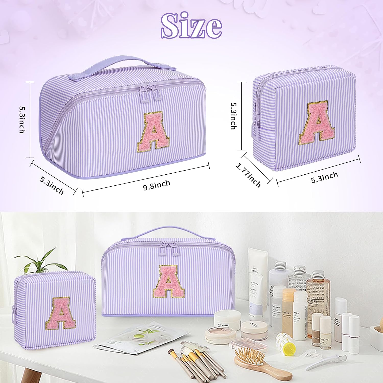Bagmoly Personalized Gift Initial Makeup Bag for Women Teen Girls, Purple J image 3