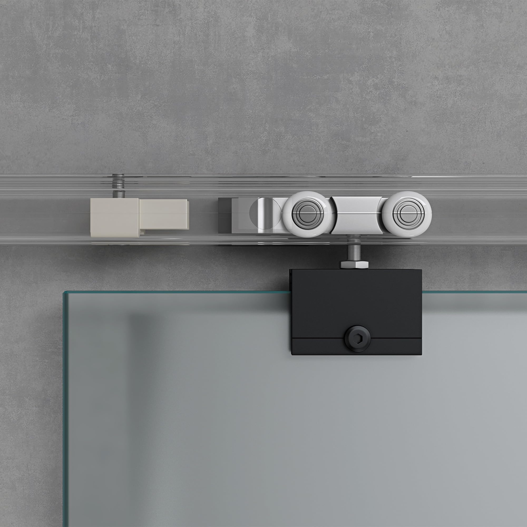 Mai & Mai Porta Scorrevole in Vetro 102.5x215cm, Porta Scorrevole in Vetro Satinato 8mm con Binario e Maniglia Per Asta, Distanza dal Muro 25mm, Nero, Amalfi-plus 14H