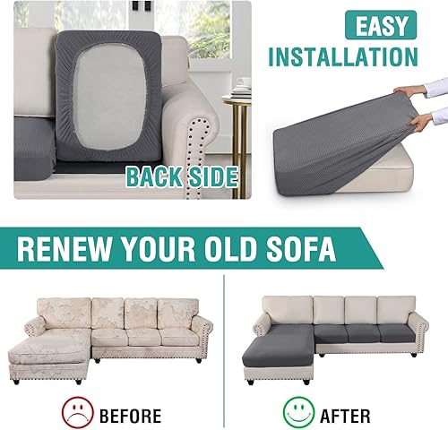 Miniatura 5 de Elehealthy Funda para sofá seccional, 4 piezas, funda para sofá seccional en forma de L, protector elástico de muebles para sofá seccional izquierdo