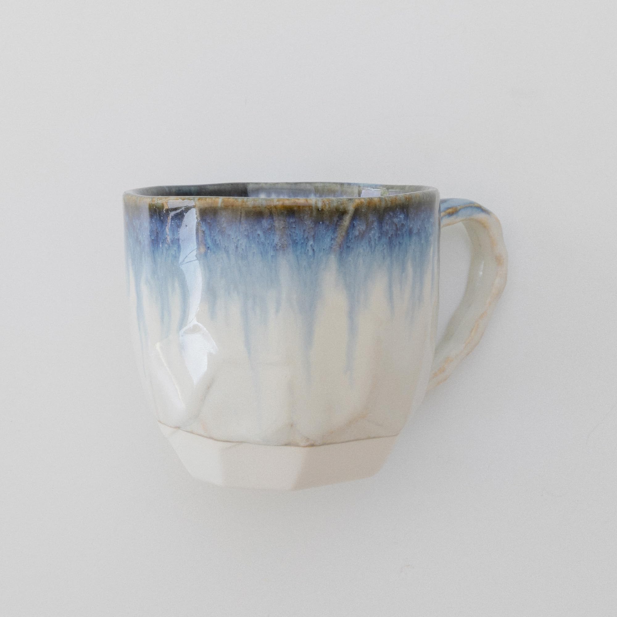 Asayu Japan Set de Tazas de Cerámica Drip Azul y Marrón - Tazas Japonesas Hechas a Mano con Efecto de Esmalte en el Borde (Set de 2)