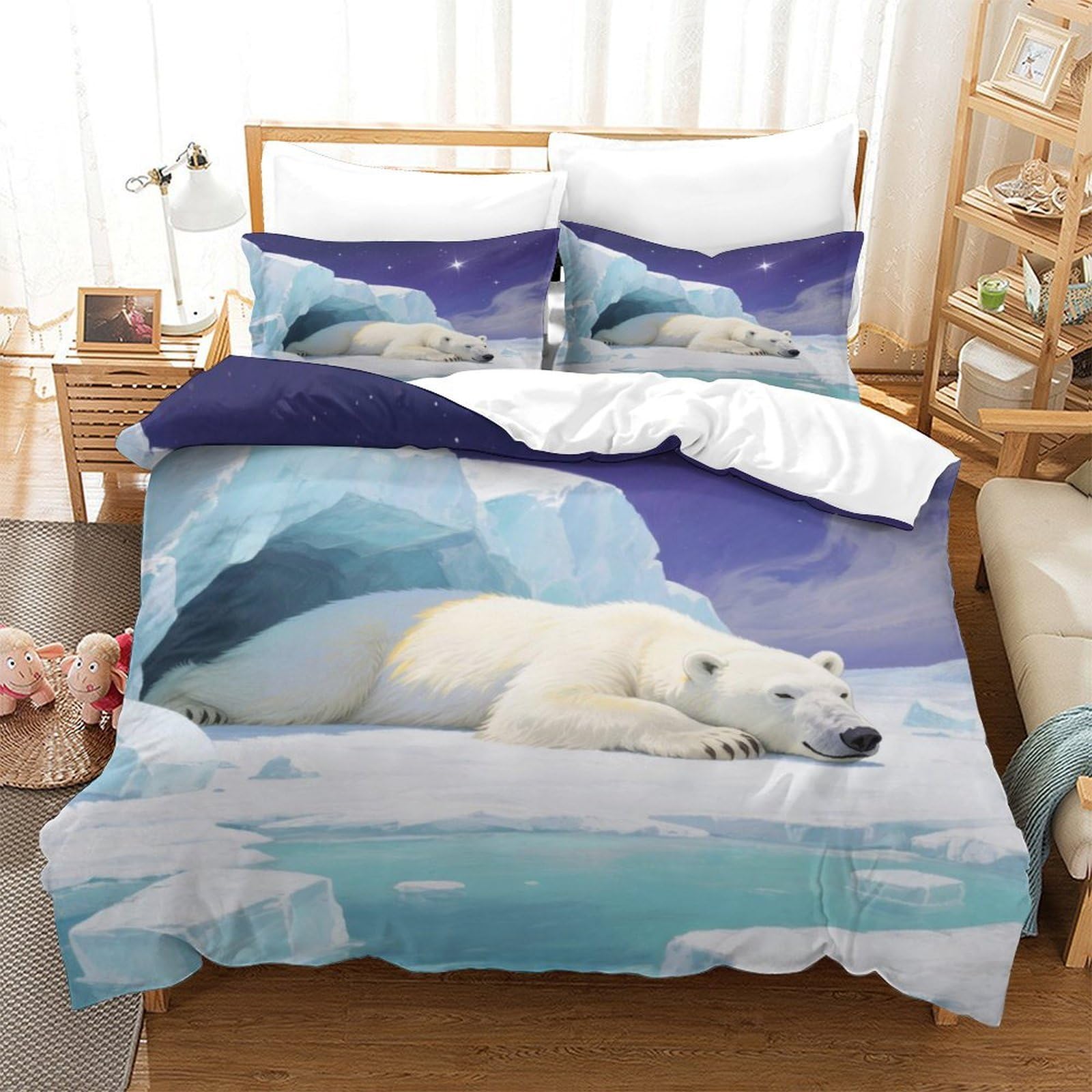 Ours Polaire housse couette 140x200 microfibre 3D avec taie oreiller enfant