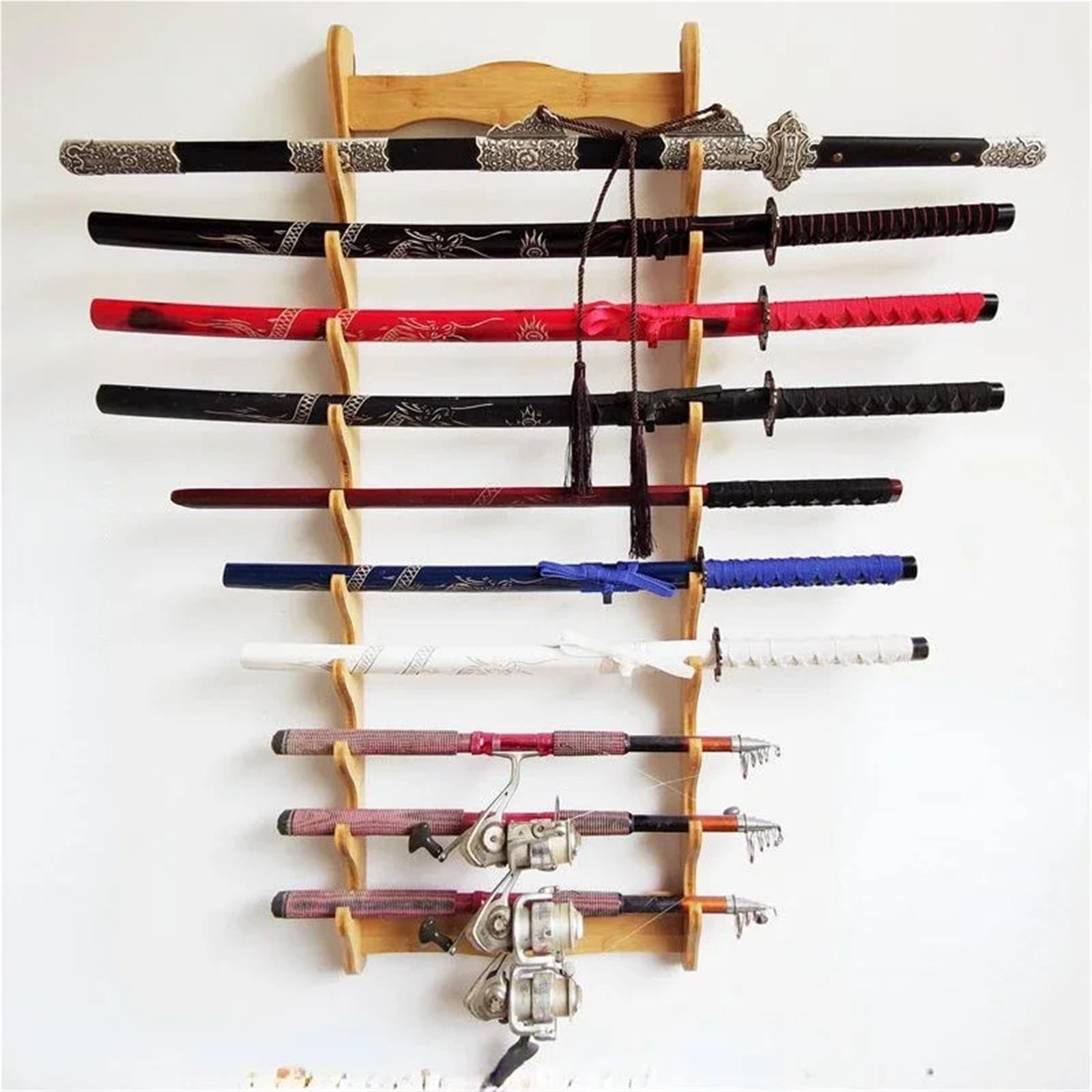 Soporte de espada Estante for colgar en la pared con almacenamiento de espada, estante for flauta, madera multicapa(2 floors)