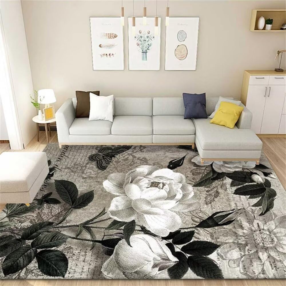 Tapis salon unicolore vert et blanc floral pour chambre garçon et fille
