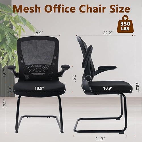 Miniatura 3 de CLATINA Silla de oficina para invitados sin ruedas con soporte lumbar y reposabrazos abatibles, respaldo medio, malla espacial, serie rejilla