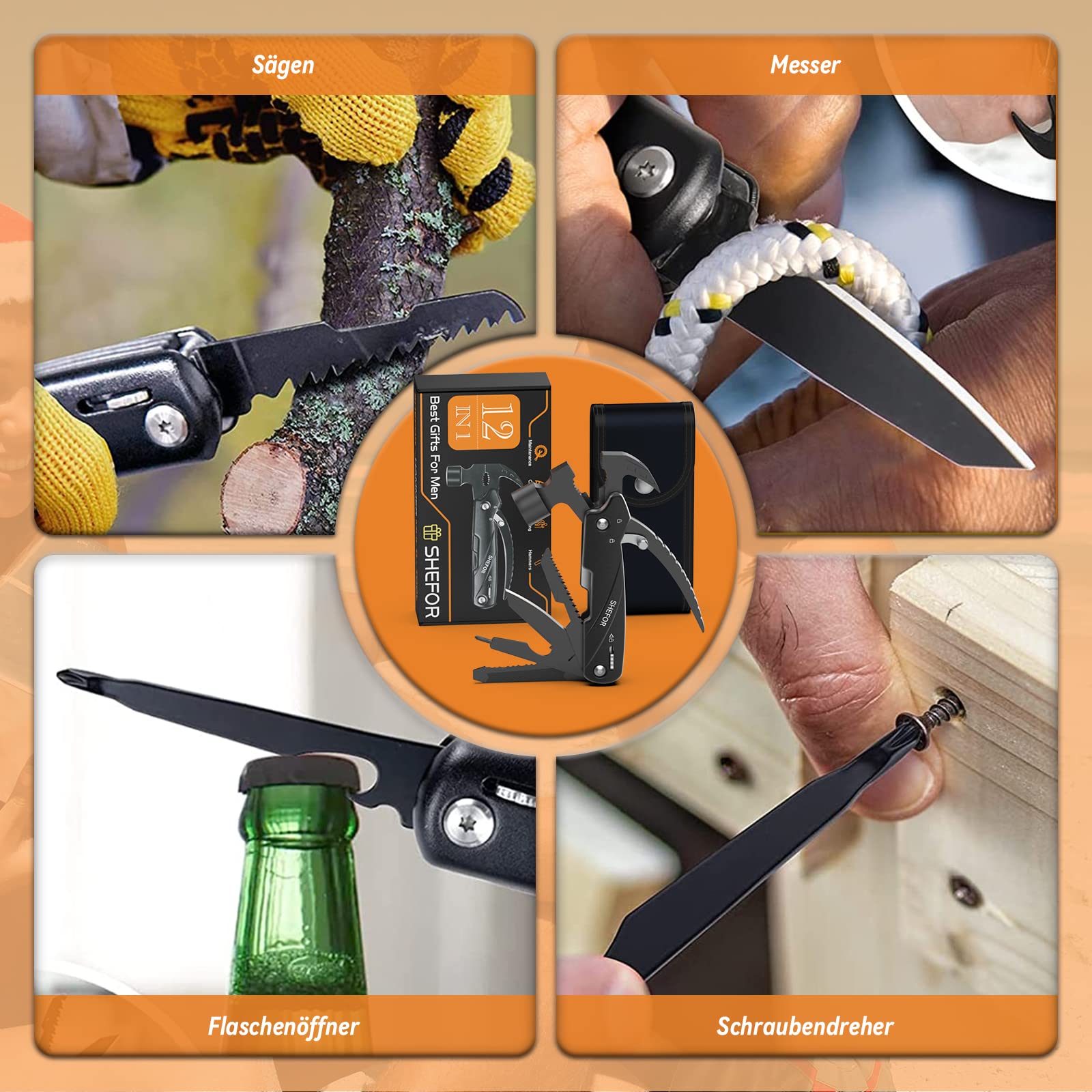 Multiuso A Forma Di Scimmia In Acciaio Inossidabile - 11 Funzioni In 1: Apribottiglie, Cacciavite, Righello E Chiave. Portachiavi Da Campeggio, Regalo Uomo Originale Per La Festa Del Papà.