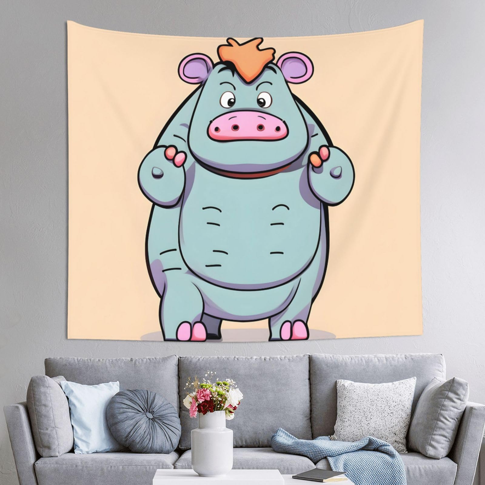 Tapiz de hipopótamos de dibujos animados para decoración de habitación y tapiz de pared 8