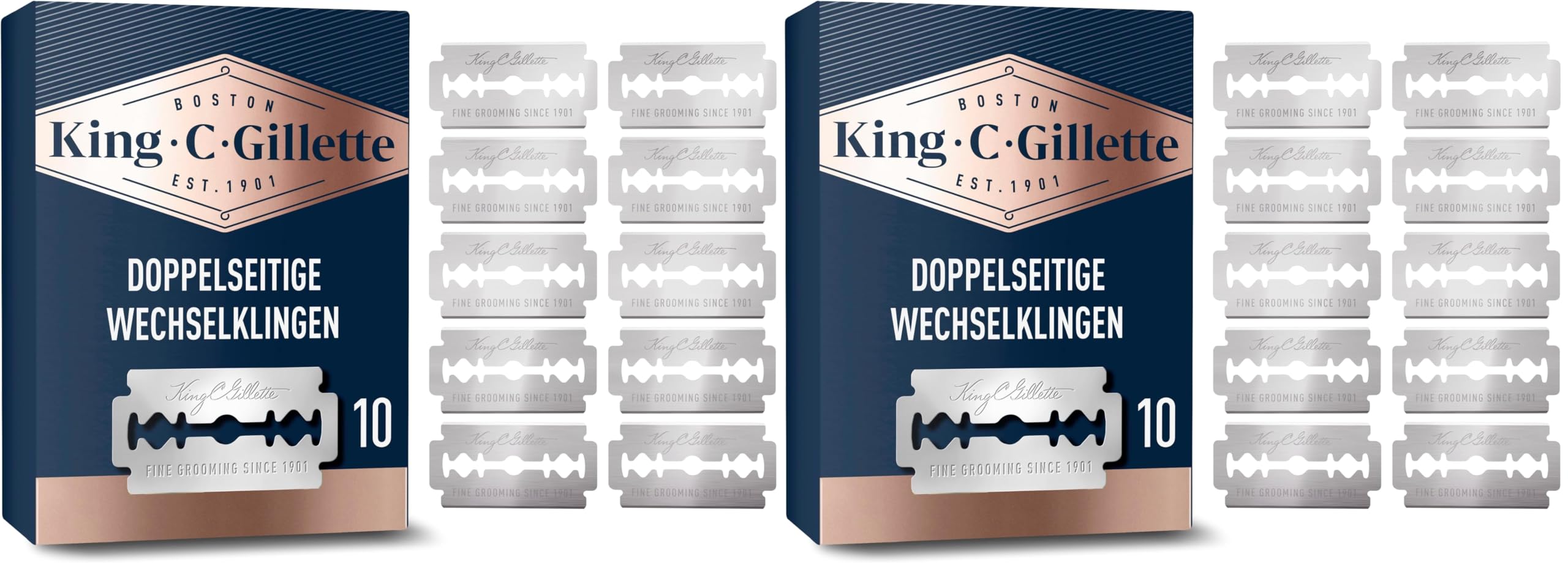 King C. Gillette Double Edge Safety Razor Blades; Doppelklingen für Rasierhobel für Männer, 10 Rasierklingen, Gillette's beste platinbeschichtete Klingen aus Edelstahl (Packung mit 2)