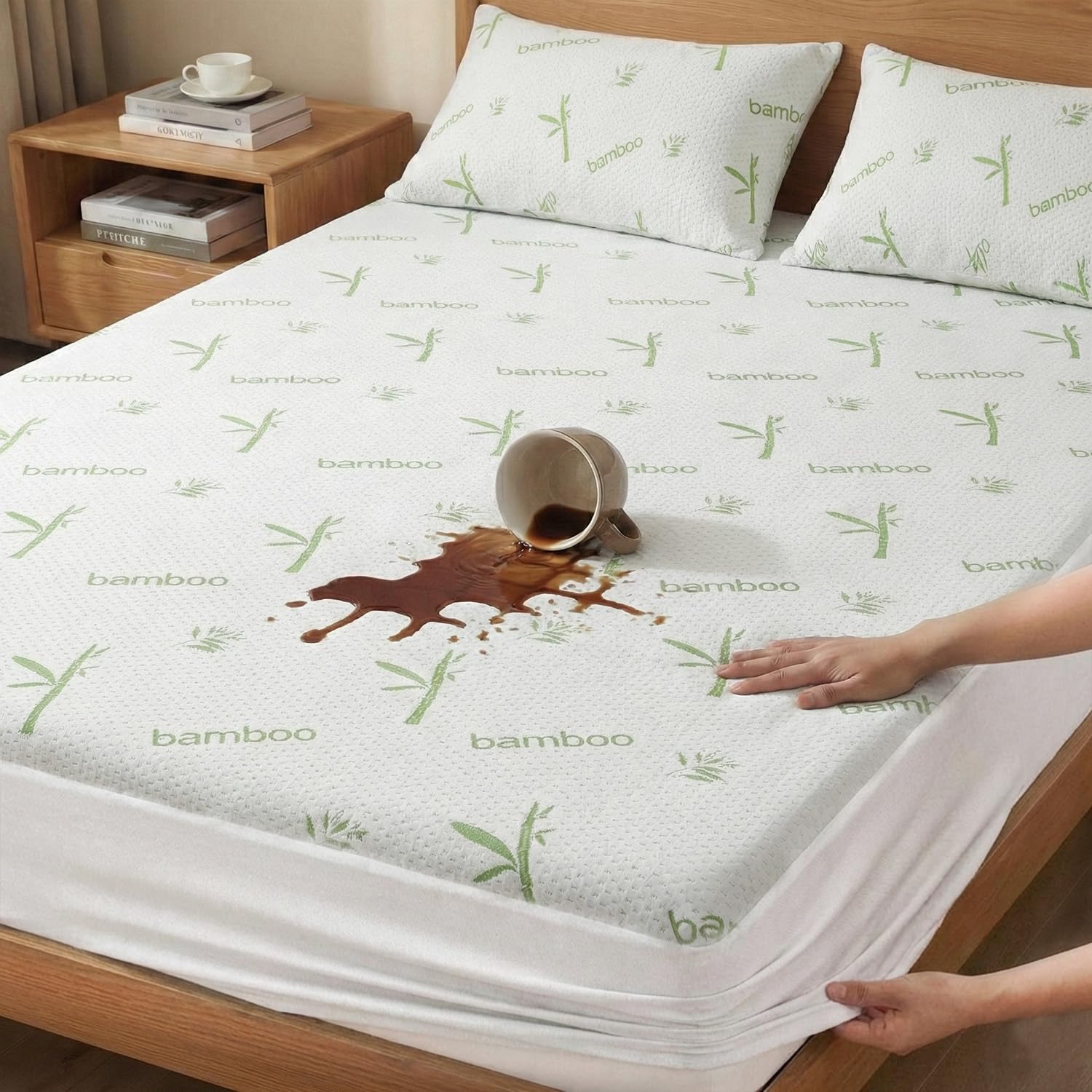 Ayka 100% Waterproof Natural Bamboo Mattress Protector King Size Breathable Hypoallergenic Noiseless Ultra Soft Fitted Bed Protector 72x78 inch Mattress/Bed Cover (King (72 * 78"))