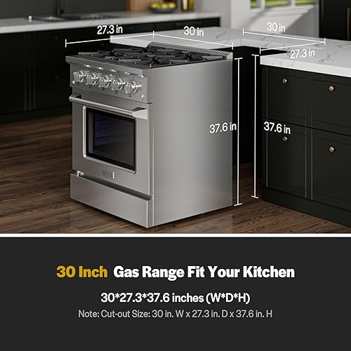 Miniatura 4 de Empava Cocina de gas, horno de convección de 4.2 pies cúbicos con 4 quemadores empotrados profundos, rejillas continuas resistentes en acero