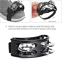 Vista 4 de VILIHKC 2 piezas de percusión de pandereta de pie, pedal de percusión de instrumentos musicales con cascabeles de acero para tocar batería