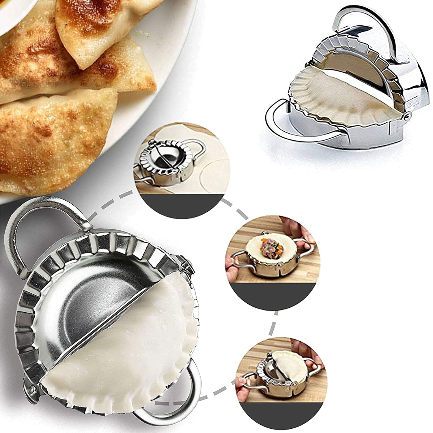 DD Retails Stainless Steel Dumpling Maker | Momos Maker | Dough Press Mould | Gujiya Maker Mould | Wrapper Dough Cutter (Pack of 1) 1
