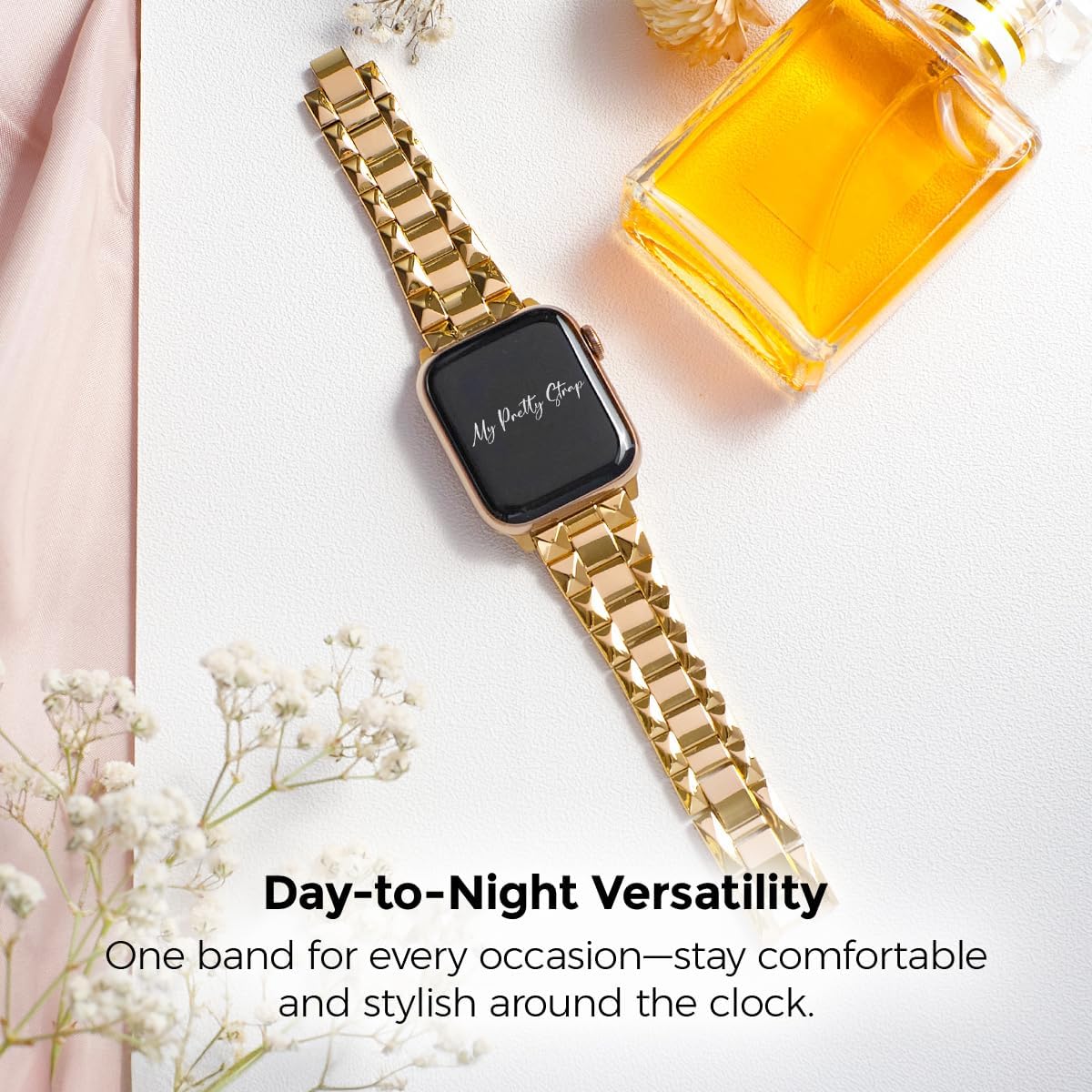 My Pretty Strap - Compatible Apple Watch Band Strap, Stainless Steel Fashion iWatch Replacement Strap- Easy Resizing, No Tool Needed, Fits Most Wrists- Series 1-11, SE and Ultra