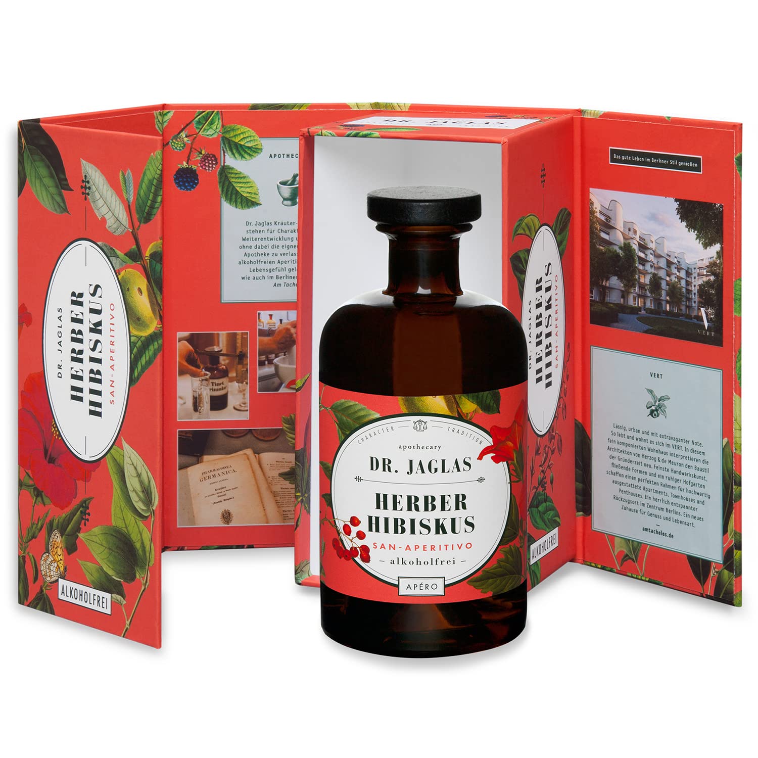 Dr. Jaglas Herber Hibiskus San Aperitivo 6-częściowy zestaw – aperitif bezalkoholowy jako alternatywa dla napojów spirytusowych, takich jak strzykawki i koktajle, bezalkoholowe, zioła, wegańska,