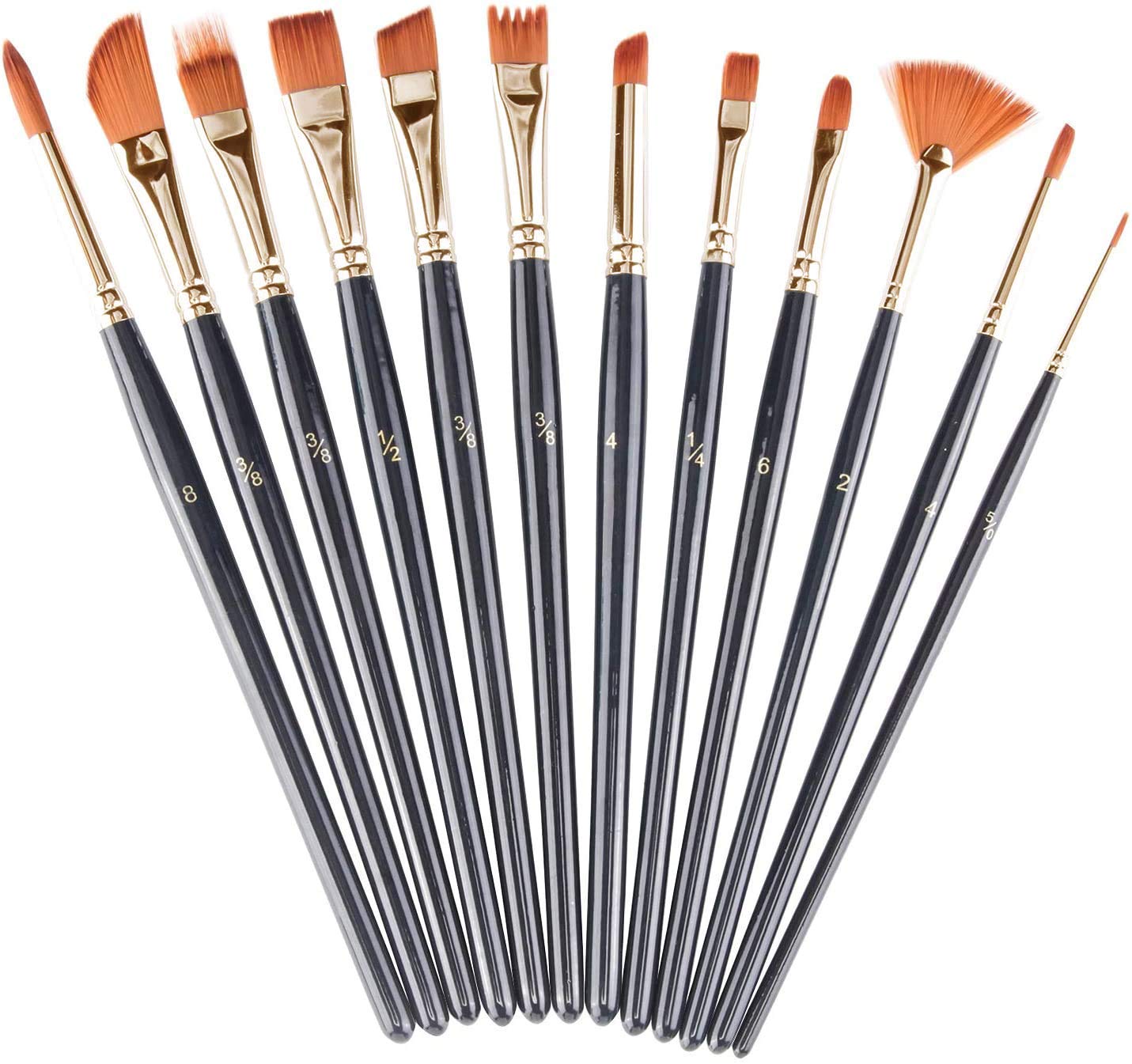 TickRight 12pcs Nylon Artists Brush Set for Acrylic Watercolor Oil