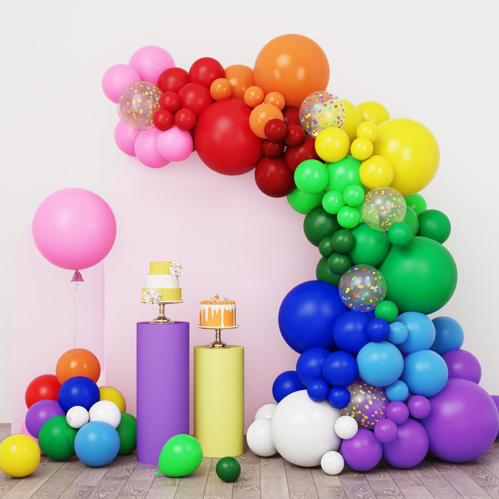 RUBFAC Rainbow Balloons Garland Arch Kit, 110pcs 12 Assorted Color Balloons Colorful Party Balloons for Birthday Party Baby Shower Decoration