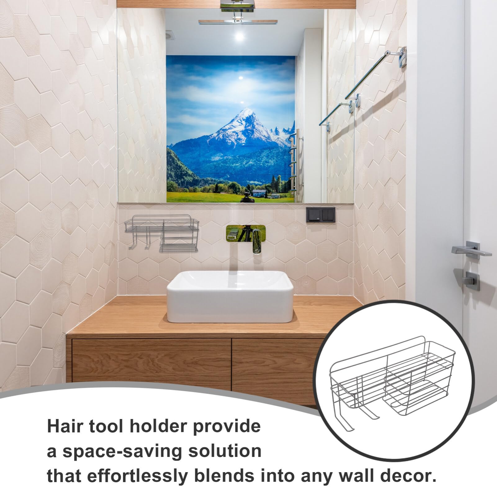 SOLUSTRE Supporto Per Asciugacapelli Da Muro Organizer Per Strumenti Per Mensola Salvaspazio Per Bagno Design Moderno e Robusto Facile Installazione e Sicurezza Per Phon e Accessori