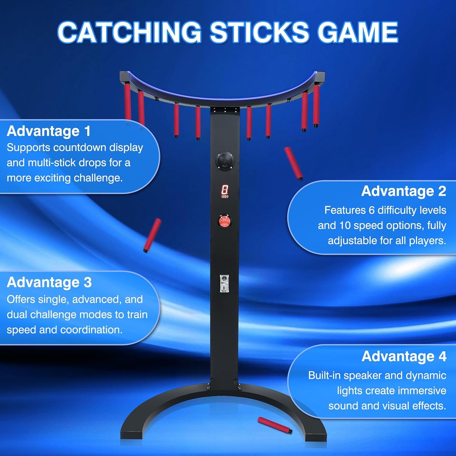 Regulowana prędkość Reflex Stick Challenge Game, trener koordynacji ręka-oko zręcznościowa maszyna zręcznościowa, światło LED i reakcja muzyczna, na wydarzenia, wynajem i rodzinne noce gier