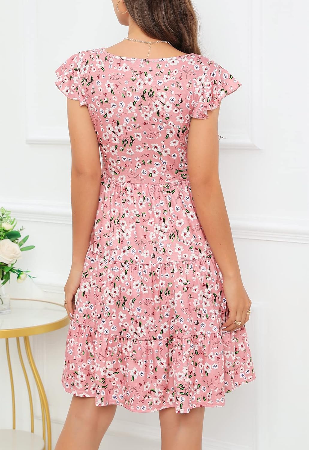 Lamilus Women's Casual Summer Dresses 2025 Ruffle Sleeves V-Neck Button Down Mini Dress Tiered Babydoll Swing Sundresses - Image 2