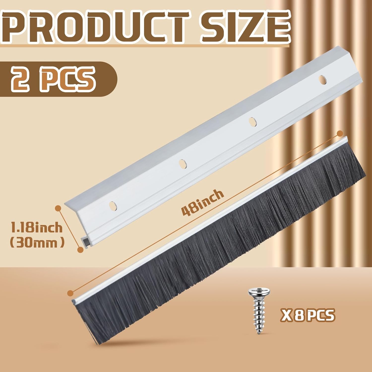 Hushee 2 Pack 48 Inches Brush Door Sweep for Exterior, Aluminum Commercial Door Sweep Bottom All-Season Alloy Brush for Exterior and Interior Sealing Gaps Keeps Cold Air, Dust Out (Sliver) 48 Inch Sliver 2