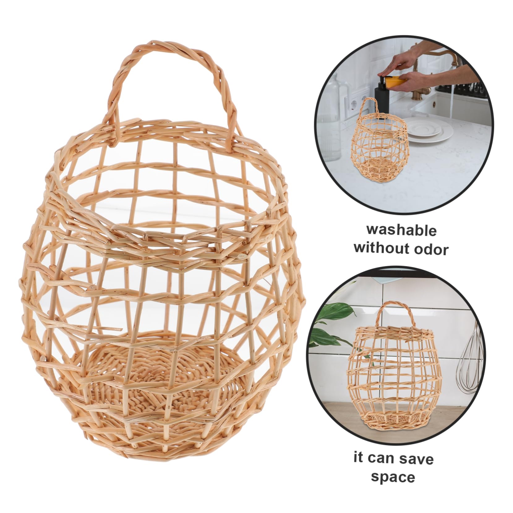 3kawałki Koszyk Woven Basket Do Zawieszenia Ścianie Rattanowy Koszyk Jajka i Czosnek Stylowy Dekoracyjny Akcesorium Kuchenne Kolor Losowy