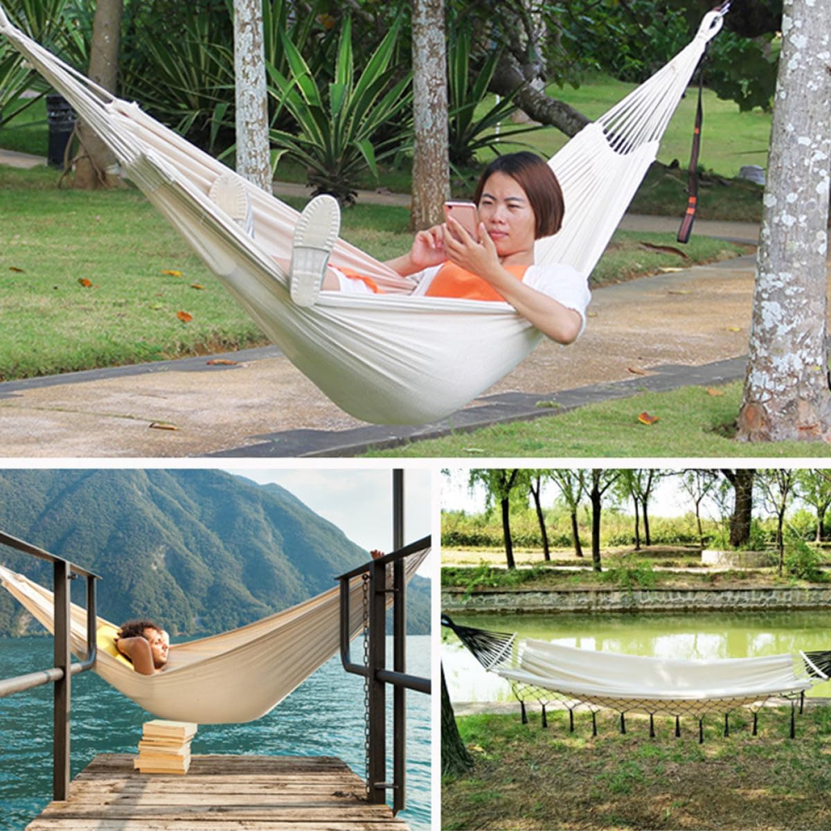Canvas Swing Hammock Outdoor Camping Hanging Chair with Strong Bind Rope Wear-Resistant Washable Lightweight and Comfortable for Hiking Traveling Hunting