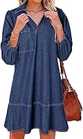 Dokotoo Women's Summer Denim Dress: Casual V-Neck Babydoll with 3/4 Puff Sleeves, Jean Mini Dress 2026