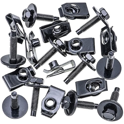 Rexka 10 juegos de tuercas en U extruidas M6-1.0 y tornillos SEMS de cabeza hexagonal para GM Ford Chevy Chrysler, Jeep Dodge, multiusos, protector