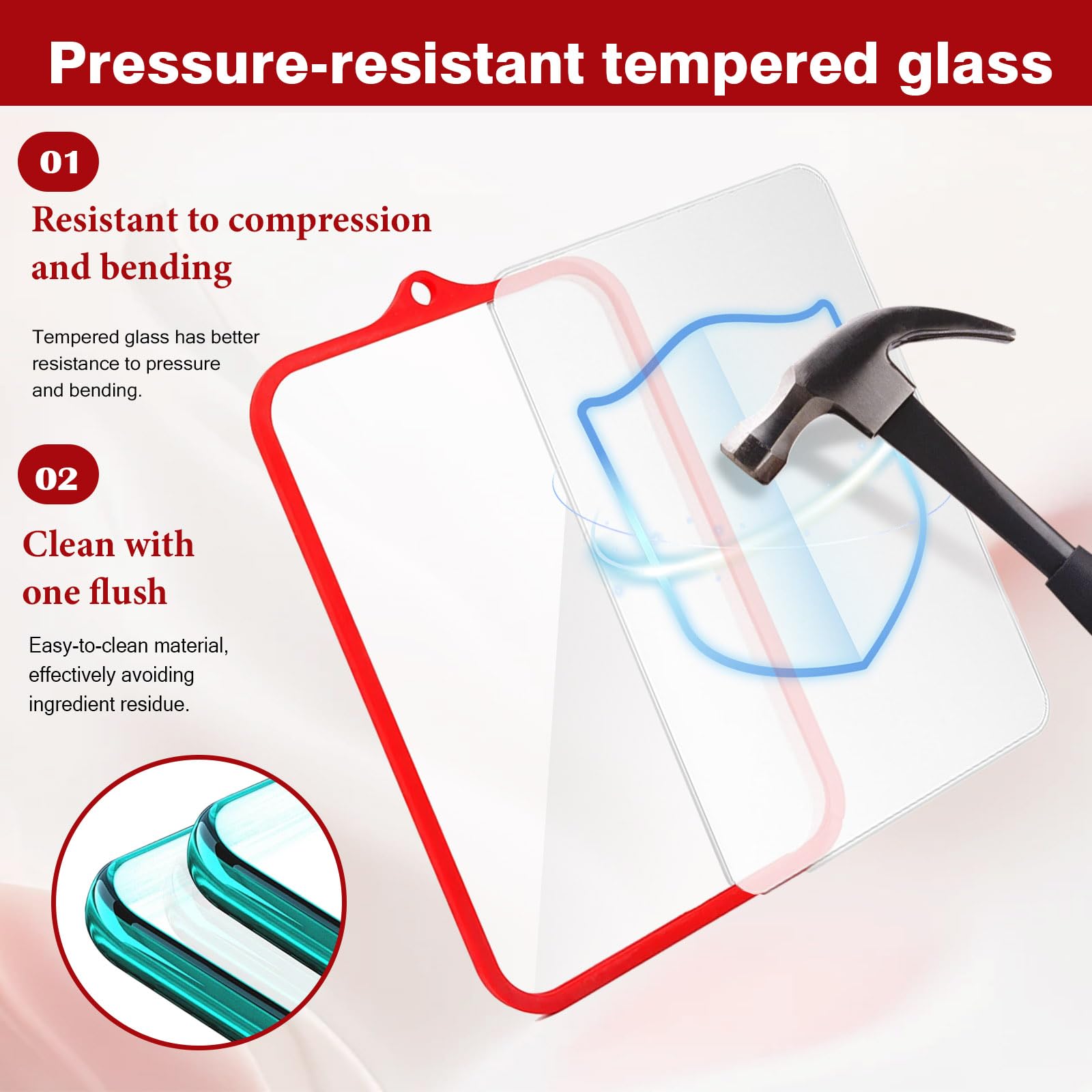Lot de 2 planches à découper en verre - Passe au lave-vaisselle - 38 x 25 cm et 30,5 x 20,5 cm - Transparent - Verre trempé résistant aux rayures - Hygiénique avec rainure à jus et bord en silicone