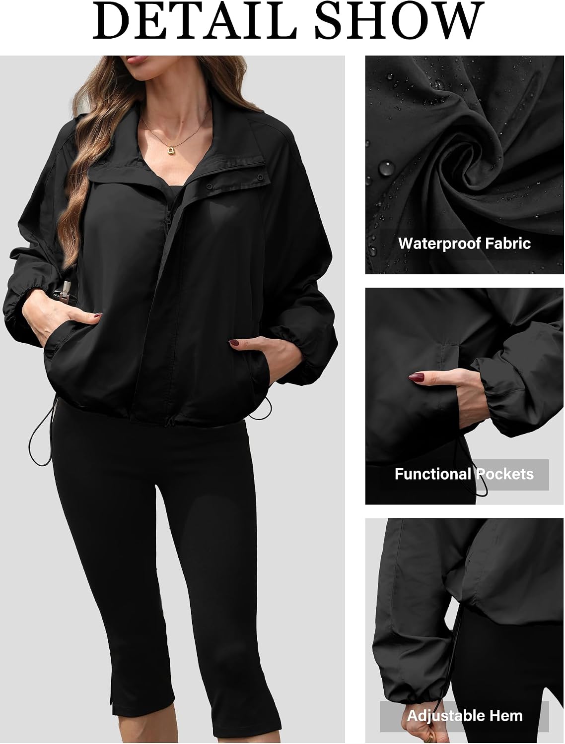 ELLEVEN Funnel Neck Zip Up Cropped Jackets for Women