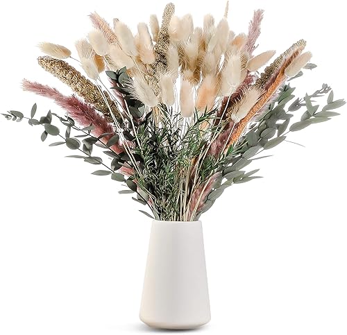 Ramo de hierba de las pampas seco natural la hierba de las pampas contiene colas de conejo, flores secas, ramo de hierba de junco, ramo de