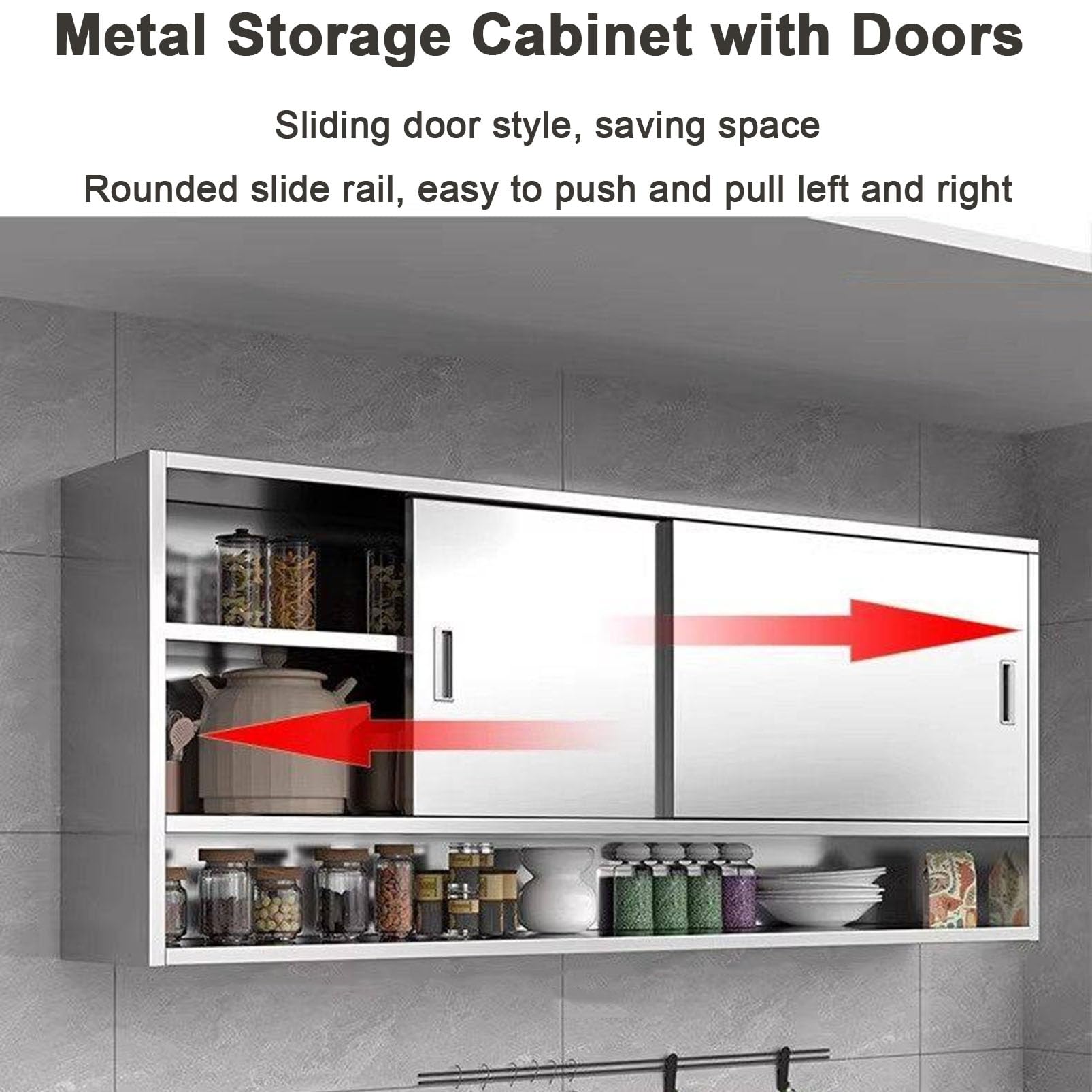 Armoire de Rangement Murale Robuste, Buffet de Garde-Manger d'armoires de Cuisine avec Portes coulissantes, Armoire Utilitaire autoportante pour Bouteilles d'assaisonnement aux épices