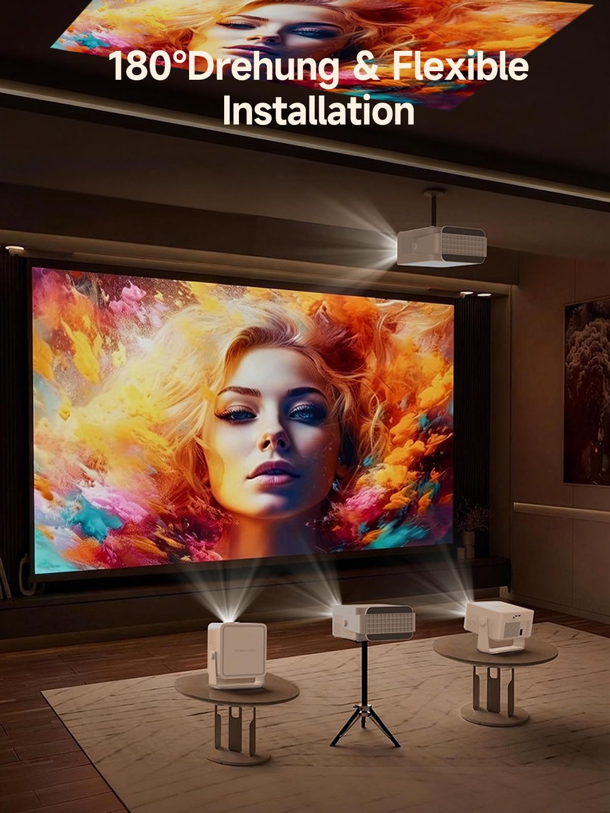 Magcubic Smart Beamer 4K mit Android 14, Native 1080P Projektor 800 ANSI, WLAN 6 & Bluetooth, Autofokus, Automatische Trapezkorrektur, 180° Drehbar