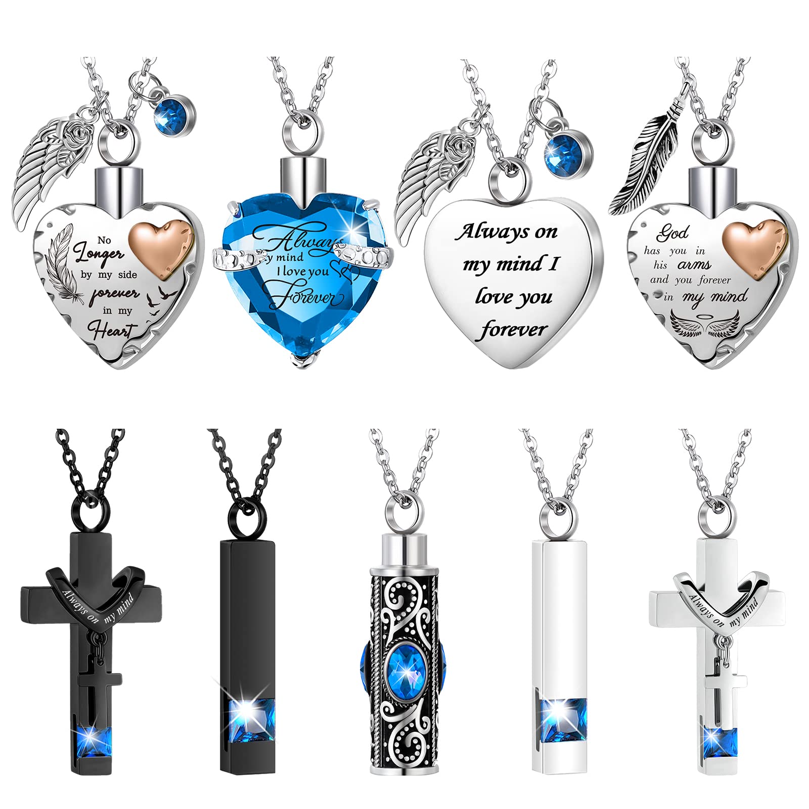 Henoyso 9 Pcs Cremation Urn Necklace for Ashes Heart Cross
