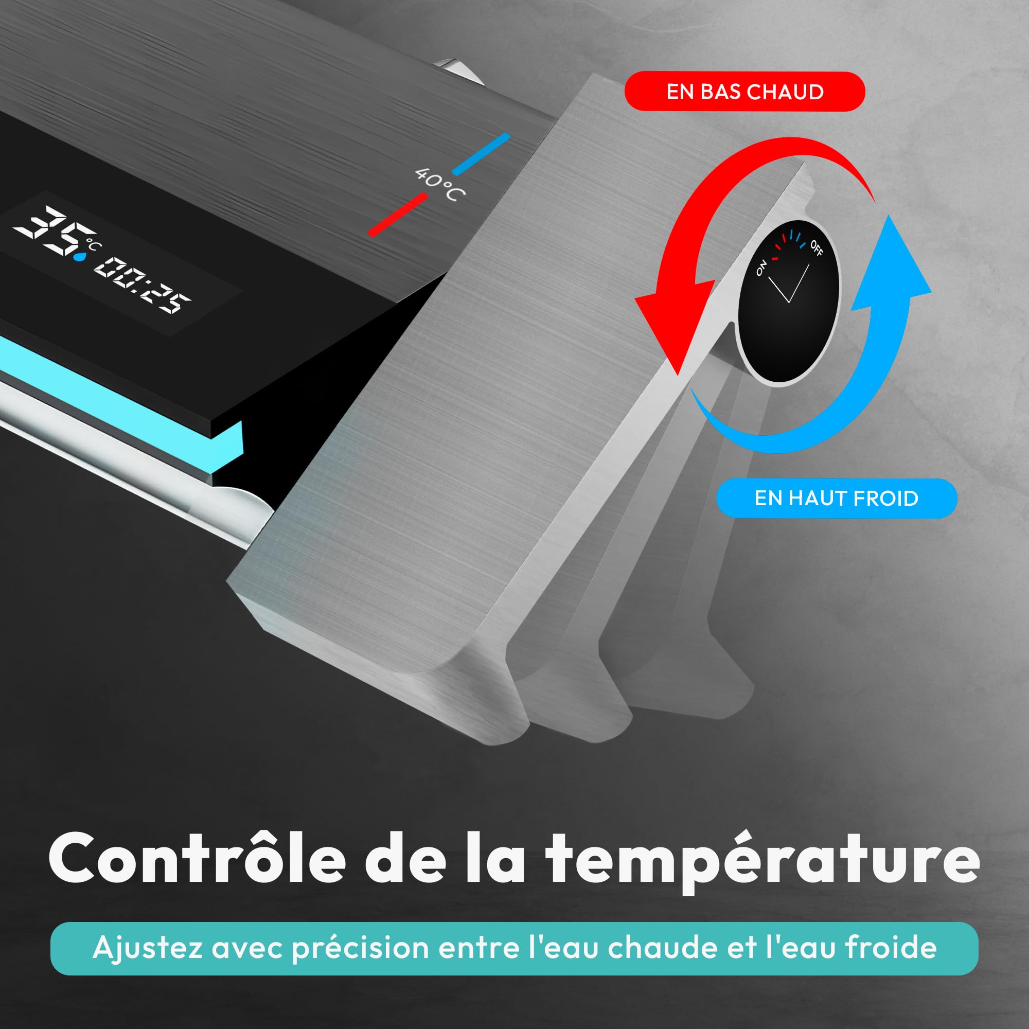 JUPPLIES Colonne de Douche Thermostatique Noir Titanium 4 en 1 – Effet Pluie 25cm | Écran LED | Mitigeur Céramique | Douchette + Cascade Baignoire | Kit Douche Complète Noir Mat