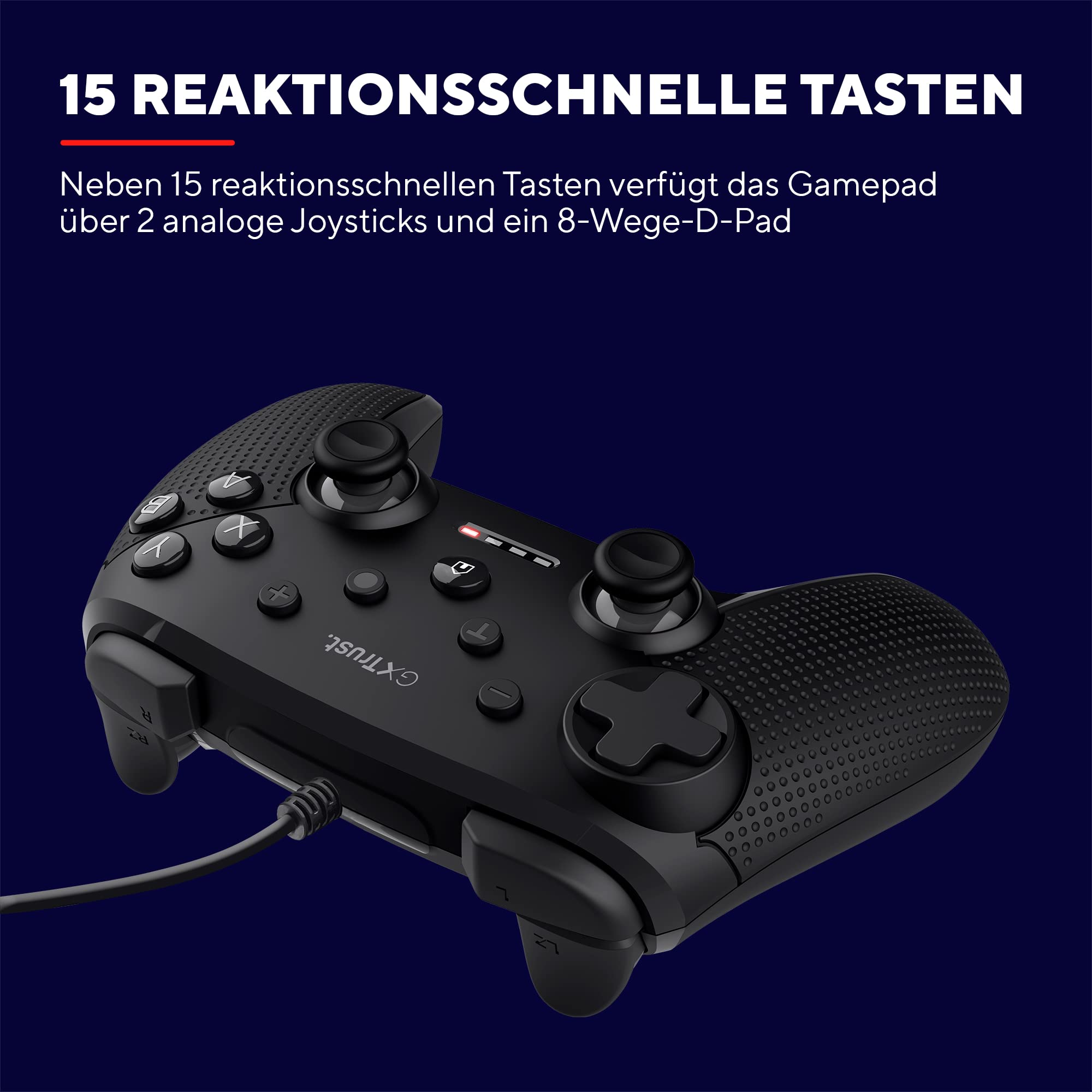 GXTrust Trust Gaming GXT 541 Muta PC Controller Kabelgebunden, 75% Recycelten Materialien, 3m USB-Kabel, 15 Tasten, Vibrations-Feedback, Joystick Gamepad mit Kabel für Computer, Laptop, Windows 10/11