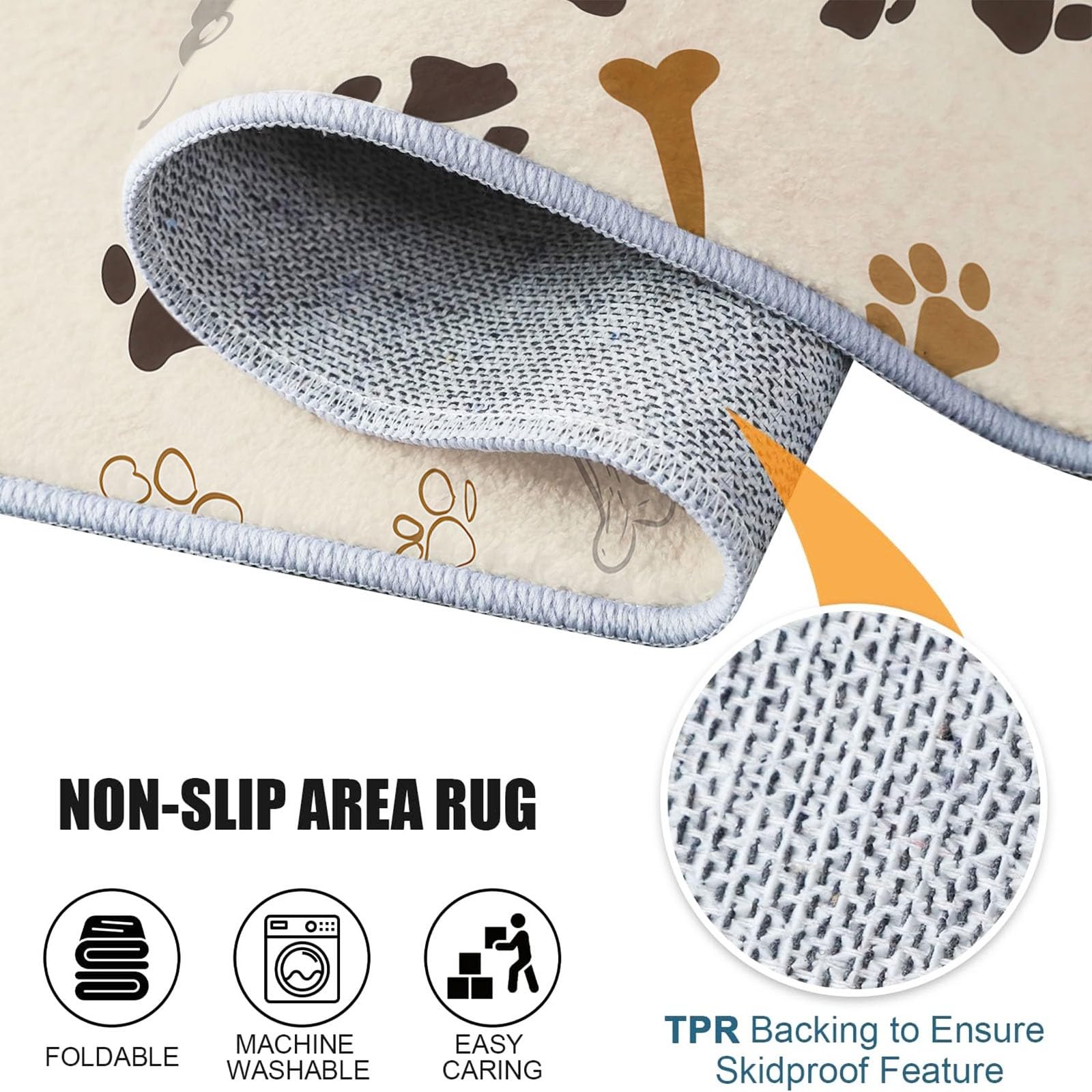 Tappeto per corridoio, cartone animato, carino, animale, impronta di zampe, ossa, 60 x 120 cm, passatoia per cucina, soggiorno, camera da letto, balcone, ingresso, antiscivolo e lavabile, tappeto per