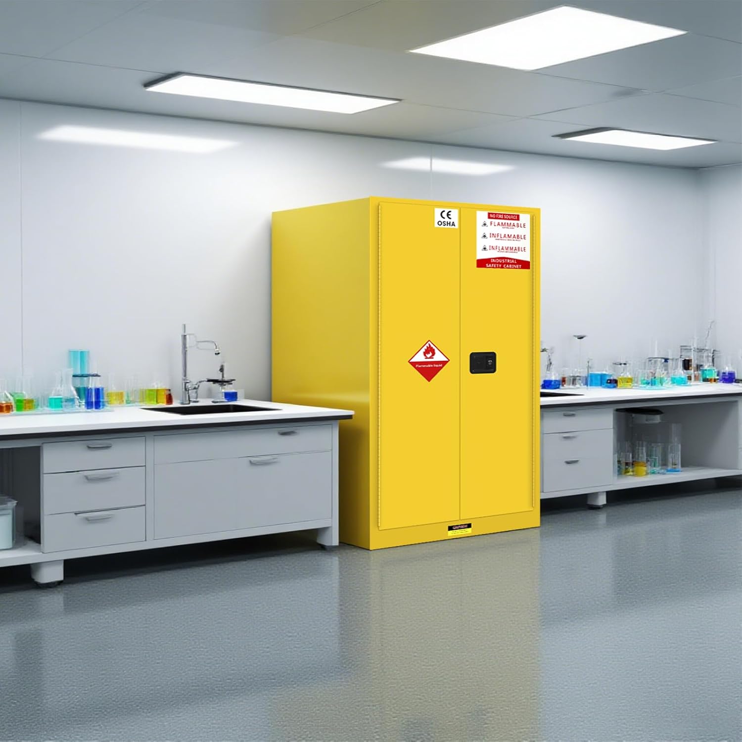 73x39x39IN Flammable Liquid Storage Cabinet, Flammable Storage Cabinet with 3 Point Lock, 392 Gallon Chemical Safety Cabinet & Adjustable Shelves for Industrial, Scientific, Warehouse Use