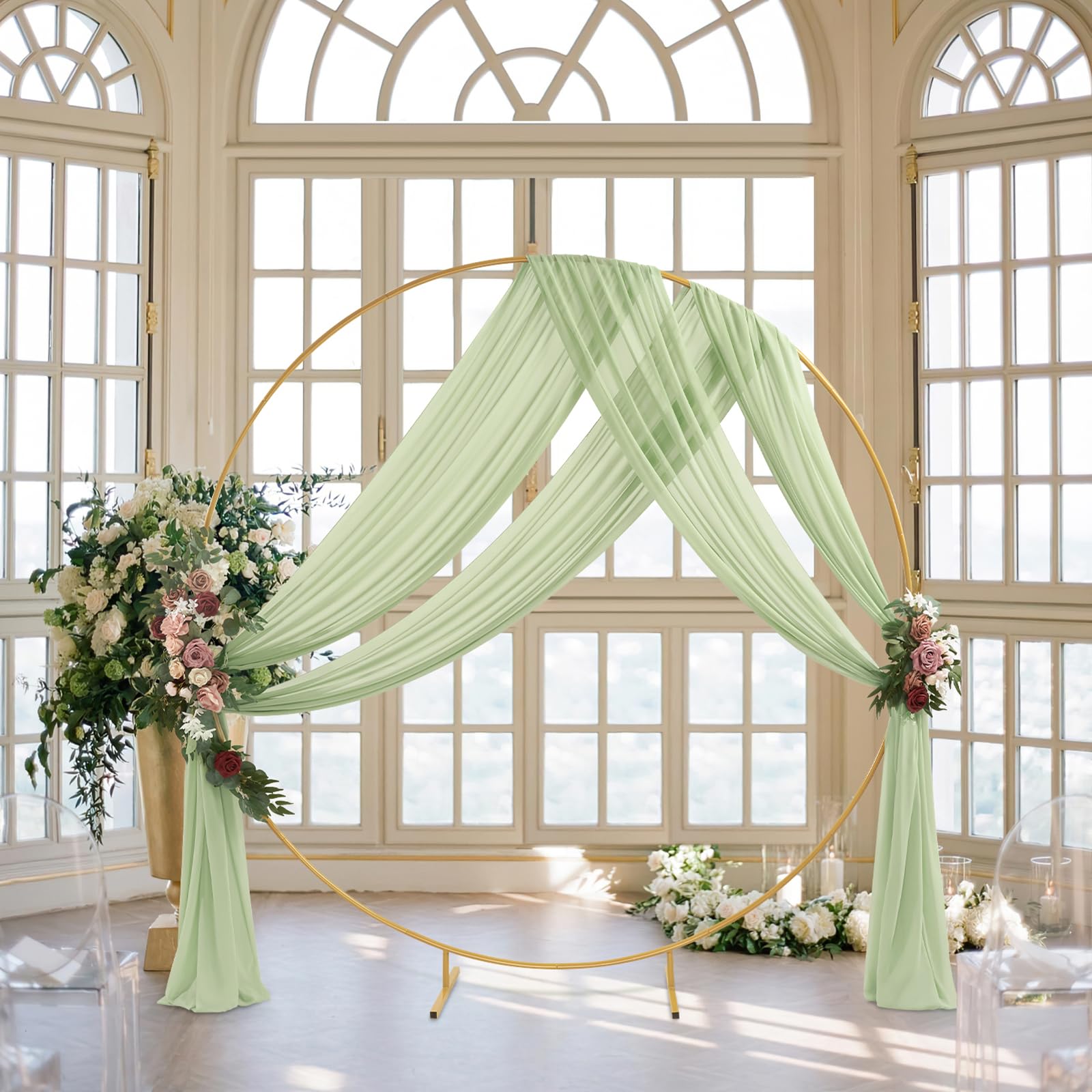 SoarDreamSage Green Wedding Arch Drapes 2 Panels 6 Yards Sheer Backdrop Curtains for Parties Ceiling Wedding Arch Ceremony Draping Fabric Decor