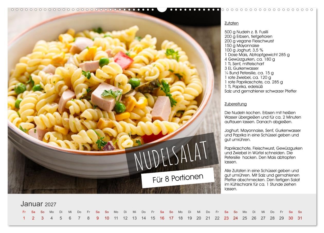 Vegetarisch - leicht und lecker (Wandkalender 2027 DIN A2 quer), CALVENDO Monatskalender: 12 leckere Bilder mit Rezepten wecken die Lust auf mehr (CALVENDO Lifestyle)